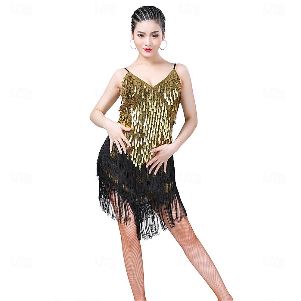 Costumi da ballo Samba Vestito scintillante in paillettes Finge Vestiti di danza tango latino Mini vestito Abbigliamento per carnevale Costumi per performance del 2026 a $47.99 –P3