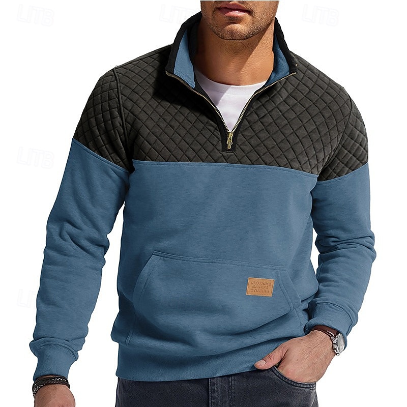 Men's Sweatshirt Waffle Sweatshirt Pullover Quarter Zip Sweatshirt Blue Army Green Burgundy Brown Khaki Standing Collar Plain Patchwork Color Block Textured Sports & Outdoor Casual Daily Streetwear 2026 - $34.99 –P5