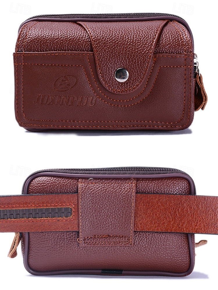 męski skórzany portfel na pasku – skóra naturalna, kolor czarno-brązowy, modny i praktyczny design do codziennego użytku 2026 - $11.99 –P4