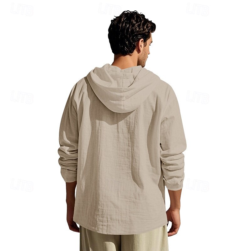 Men's Shirt Popover Shirt Summer Shirt Casual Shirt Beach Shirt Black White Yellow Navy Blue khaki Long Sleeve Solid Color Hooded Vacation Casual Drawstring Clothing Apparel Fashion Casual Comfortable 2026 - $28.99 –P21