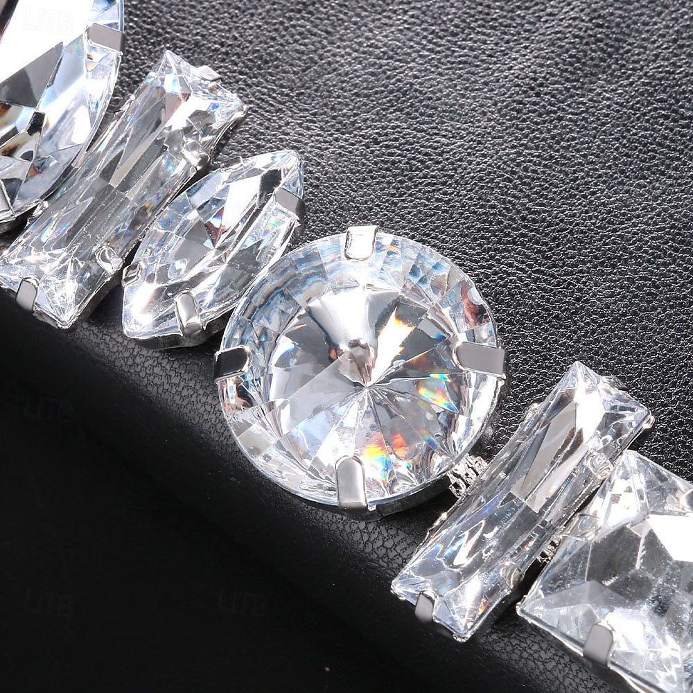 damski srebrny komplet naszyjnika i kolczyków z kryształkami - efektowna, masywna biżuteria z kryształkami na imprezy, wesela i wieczorne wydarzenia 2026 - $19.99 –P4