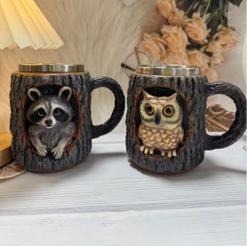 Кружка ручной работы с изображением енота, кофейная чашка из смолы с 3D-животным, креативная кружка с дизайном пня из лесного дерева, подарочная чашка с милым лесным енотом для домашнего офиса, 2026 - $25.99 –P8