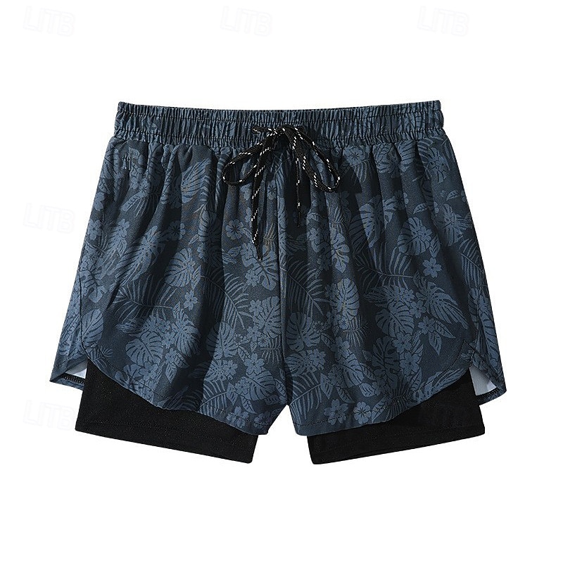 בגדי ריקוד גברים מכנסי גלישה מכנסי שורט בגדי ים מכנסי שחייה אחיד הדפס 2 ב 1 עם תוחם דחיסה ייבוש מהיר בגדי ים תחתיות גלישה שייט בקאנו שנרקול קיץ 2026 - $11.75 –P8