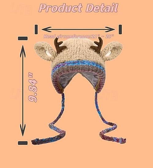heklet vinterlue med fleecefor og reinsdyrgevir for dame &ører, myk varm skilue, fargerik flerfarget reinsdyrlue, myk fleeceforet heklet lue for barn og voksne, morsomt ferietilbehør 2026 - $19.99 –P11