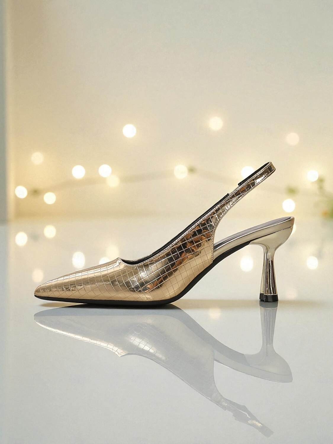 Dames gouden metallic slingback high heels - puntige pumps met krokodillenprint en glanzende stilettohak voor een avondje uit &speciale evenementen 2026 - $42.99 –P2