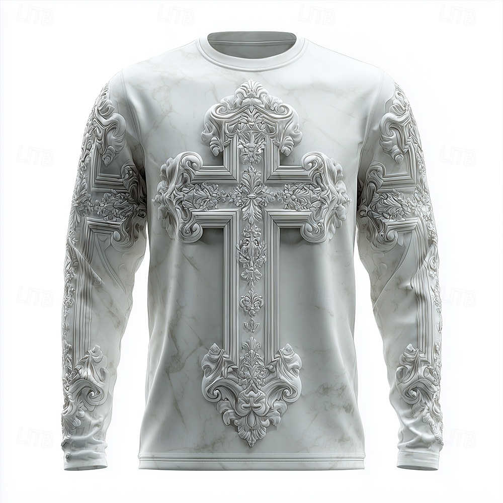 Mannen's Bijbel Optische Illusie Kruis T-Shirt Lange Mouwen T-shirt 3D Print Crew Neck Shirt Mode Exaggerated 3D Dagelijks Straat Wit 1 Wit 2 Zomer Lente Herfst Kleding Apparel 2026 - $23.99 –P2