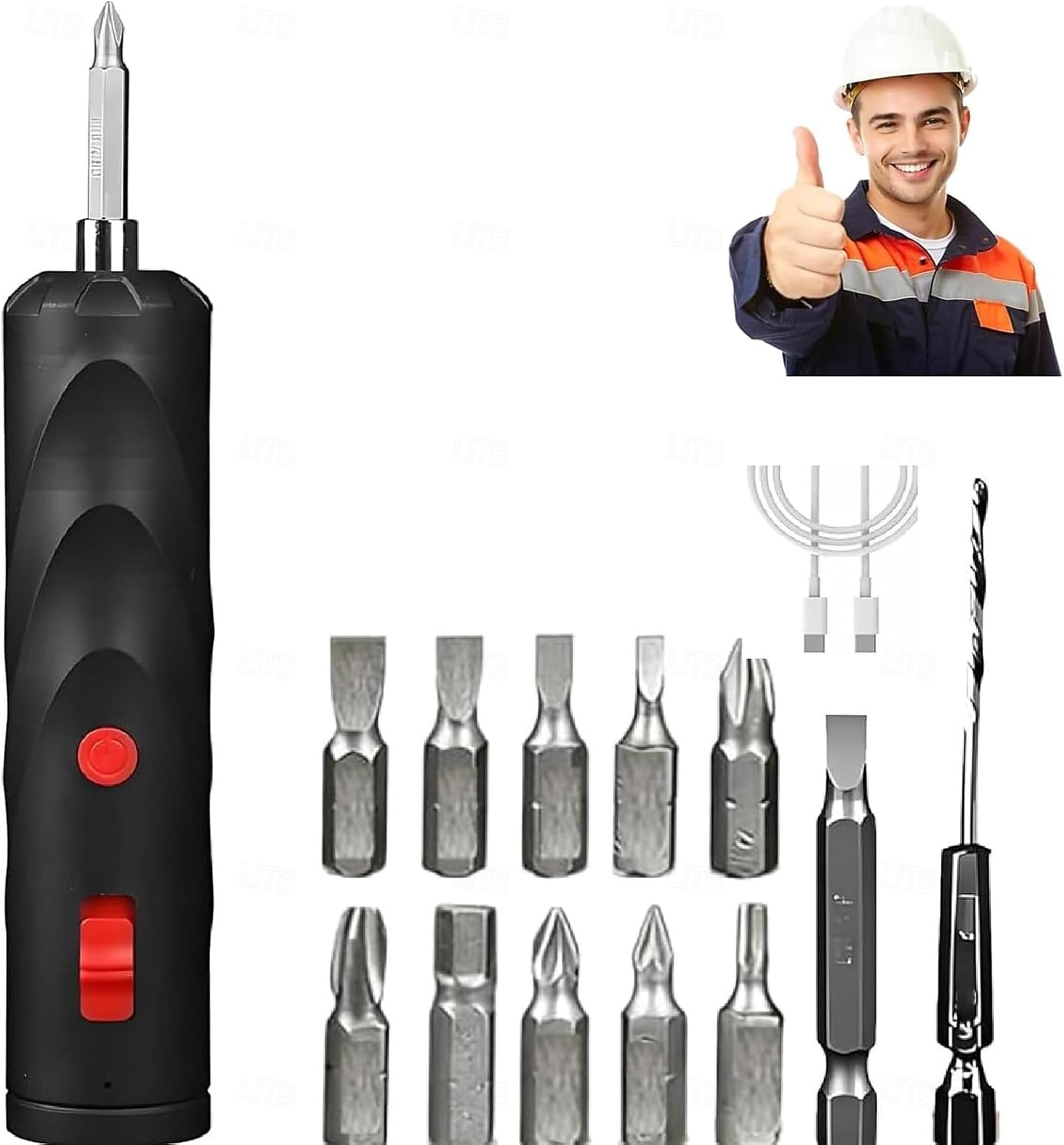 Destornillador eléctrico inalámbrico, destornillador inalámbrico mejorado con juego de brocas, kit de herramientas pequeño con 13 puntas, carga tipo C, ideal para muebles y reparaciones domésticas. 2026 - $15.99 –P1