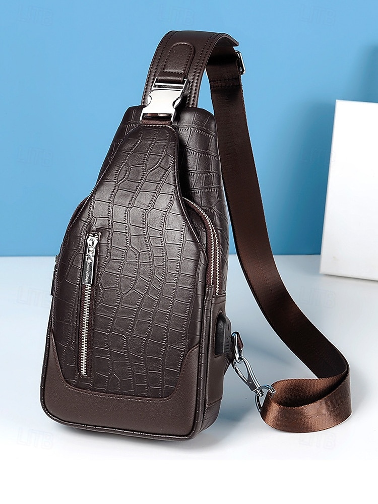 תיק עור לגברים, עמיד למים ועמיד, קיבולת גדולה, דוגמת תנין אופנתית לשימוש חיצוני ויומיומי 2026 - $46.99 –P4