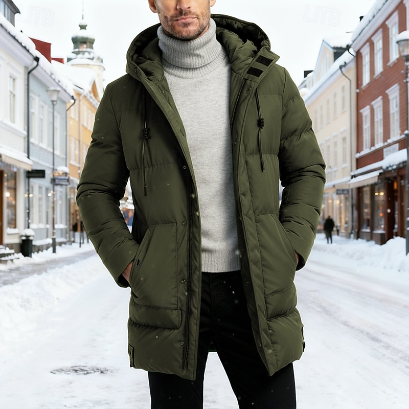 Per uomo Cappotto Invernale Giacca imbottita Imbottito Tasca Poliestere All'aperto Casuale Quotidiano Lungo Moda Streetwear Casual Calore Termico Inverno Tinta unica Nero Verde militare Grigio Piumino del 2026 a $53.99 –P1
