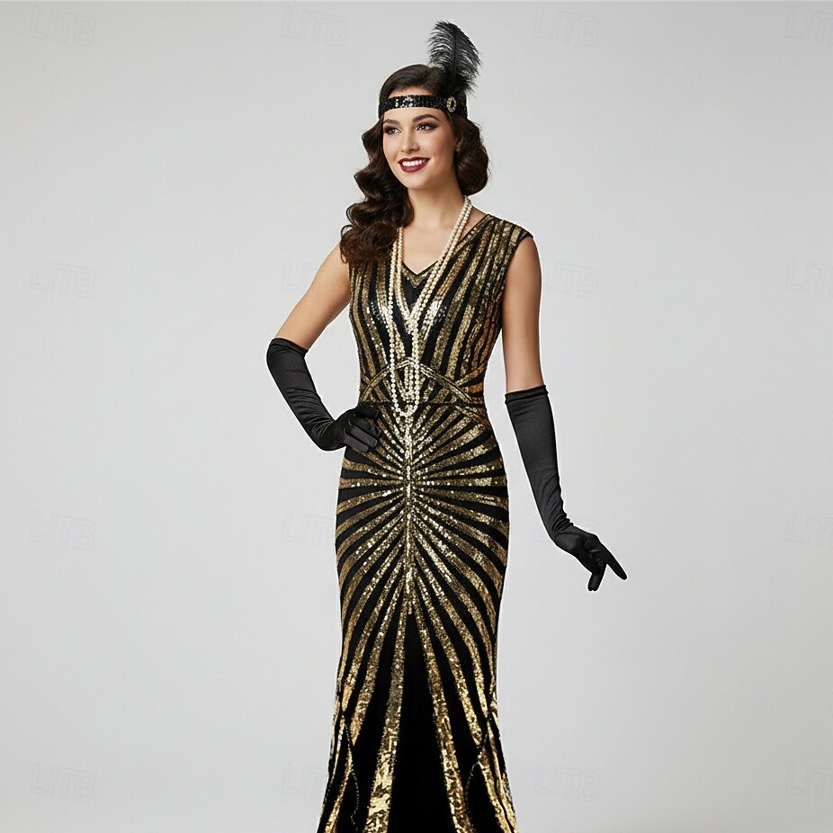 Set Anni Ruggenti Anni 1920 Lunghezza alla caviglia Lunghezza lunga Vestito Abito da sera Abiti con accessori Cortissima Il grande Gatsby Invitato al matrimonio Paillettes Paillettes Scollo Tondo del 2026 a $63.99 –P5