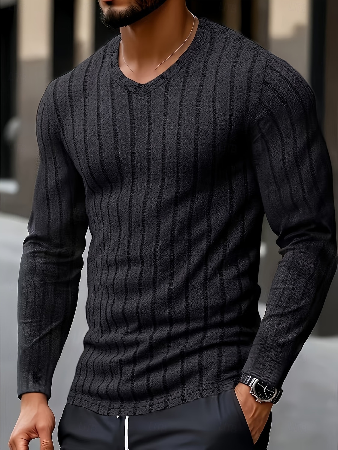 Homme T-shirt T-shirt en tricot côtelé Chemise à Manches Longues manche longue Col en V Printemps Automne Hiver Uni Rayé Bande de Fosse Mode Designer Basique Tricot A côtes Vacances Rue Occasionnel de 2026 ? $24.99 –P6