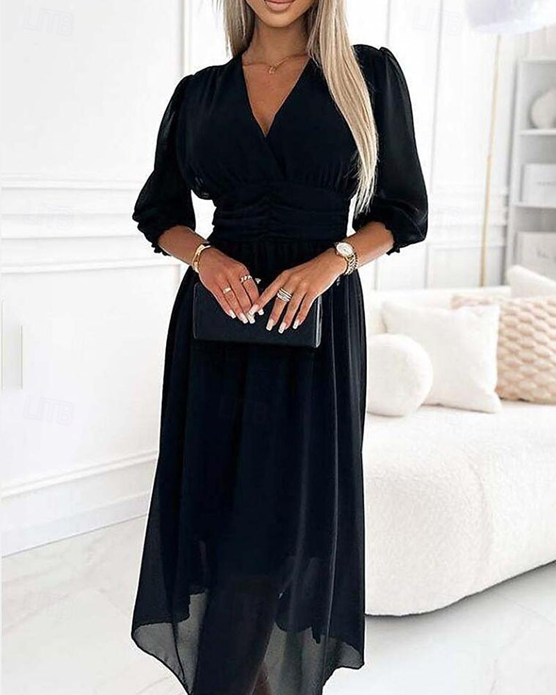 Mulheres Vestido midi Vestido preto Vestido casual Elegante Moda Moderno Diário Para Noite Final de semana Normal Tecido Manga 3/4 Decote V Azul Preto Verde Primavera Outono de 2026 por $31.99 –P1