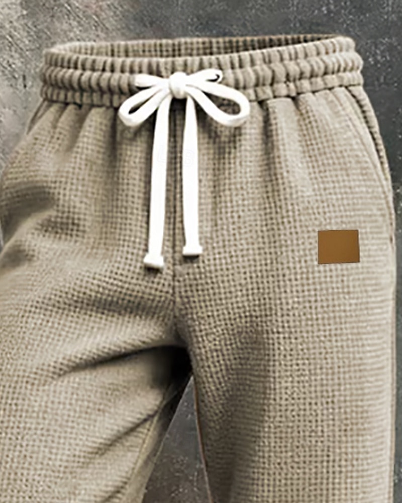 Homens Calças Esportivas Calças Calça Waffle Com Cordão Bolsos Cintura elástica Tecido Conforto Diário Esportes Moda Casual Marron Escuro Preto Micro-Elástica de 2026 por $22.99 –P2
