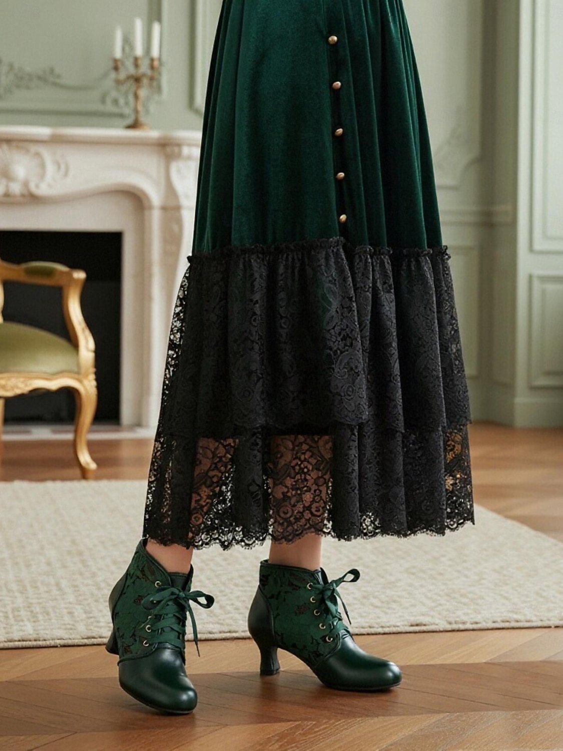 Grüne Damen-Schnürstiefel mit Satinband und Spitzendetails – eleganter Vintage-Stil der 1920er Jahre, perfekt für Herbst, Winter, Partys und besondere Anlässe. 2026 - $54.99 –P2