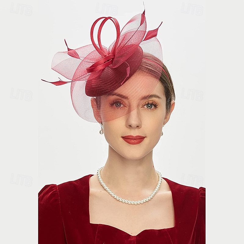 Decoração de Cabelo Pena Rede Formal Casamento Aniversário Elegante Vintage Com Penas Tule Capacete Chapéu de 2026 por $17.49 –P2