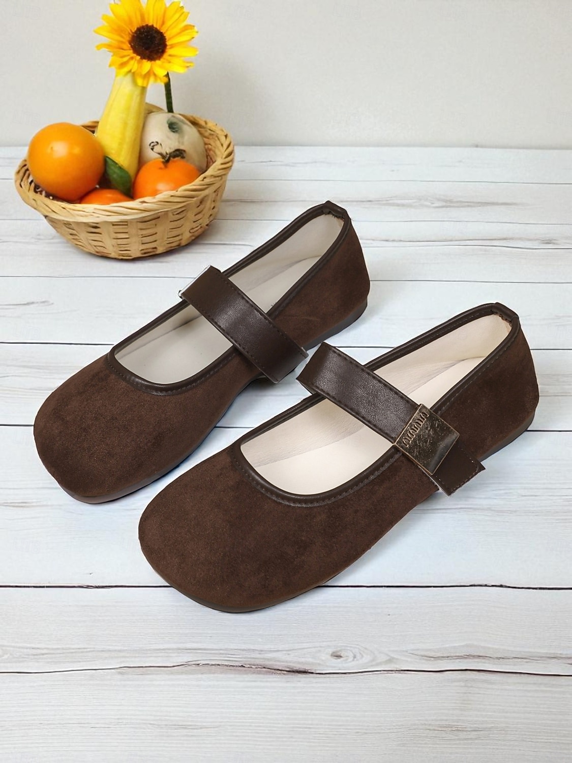 scarpe basse larghe da donna in stile mary jane marroni – scarpe a piedi nudi in pelle scamosciata marrone con punta tonda e fibbia, comode calzature basse retrò per l'ufficio e gli outfit casual del 2026 a $24.99 –P1
