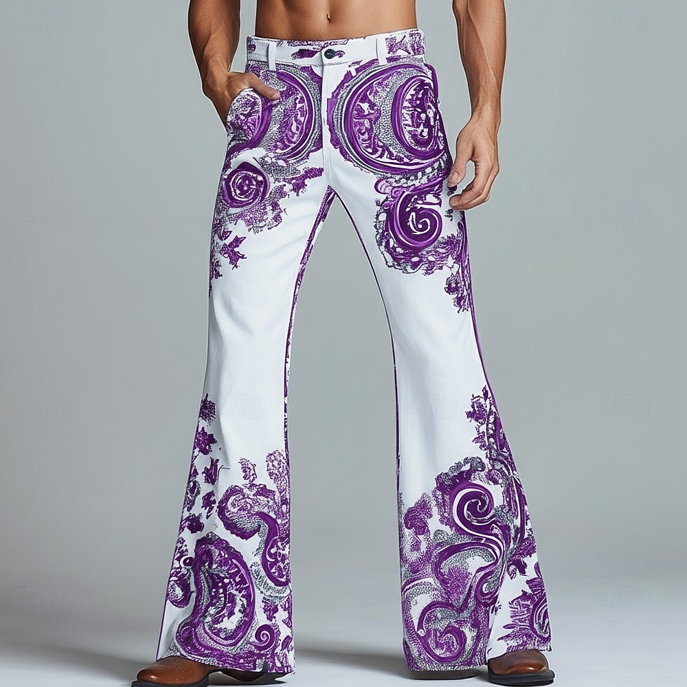 Homens Estampado Cashemere Estampa floral Étnico Calças Calças Discoteca Calça boca de sino dos anos 60 e 70 Cintura Média Vintage retrô Ao ar livre Festa Casual Bolsos laterais Calças boca de sino de 2026 por $29.99 –P2