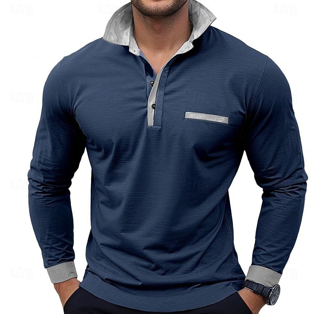 Per uomo Semplice Maglia da golf Manica Lunga Bavero Vacanza Essenziale Tempo libero Sportivo Ferie Casual Quotidiano Patchwork Tasca Bottoni Tutte le stagioni Blu chiaro Nero Bianco del 2026 a $25.99 –P2