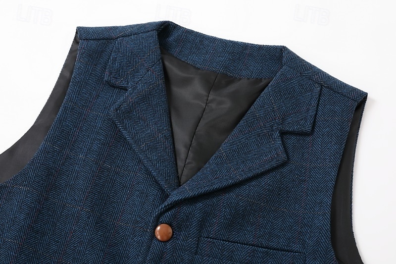 Men's Vest Tweed Vest Waistcoat Vintage Fashion Spring &  Fall Buttons Wool Blend Comfortable Plain Single Breasted V Neck Regular Fit Deep Green Navy Dark Gray Light Grey Vest 2025 - $34.99 –P4
