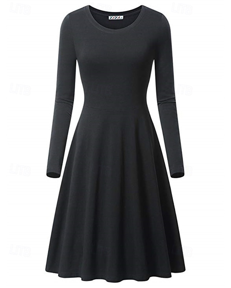 Women's Midi Dress Hoodie Dress T Shirt Dress Tee Dress Elegant Modern Daily Outdoor Vacation Loose Fit Plain Long Sleeve Crew Neck Black White Yellow Wine Spring Fall 2026 - $21.99 –P1