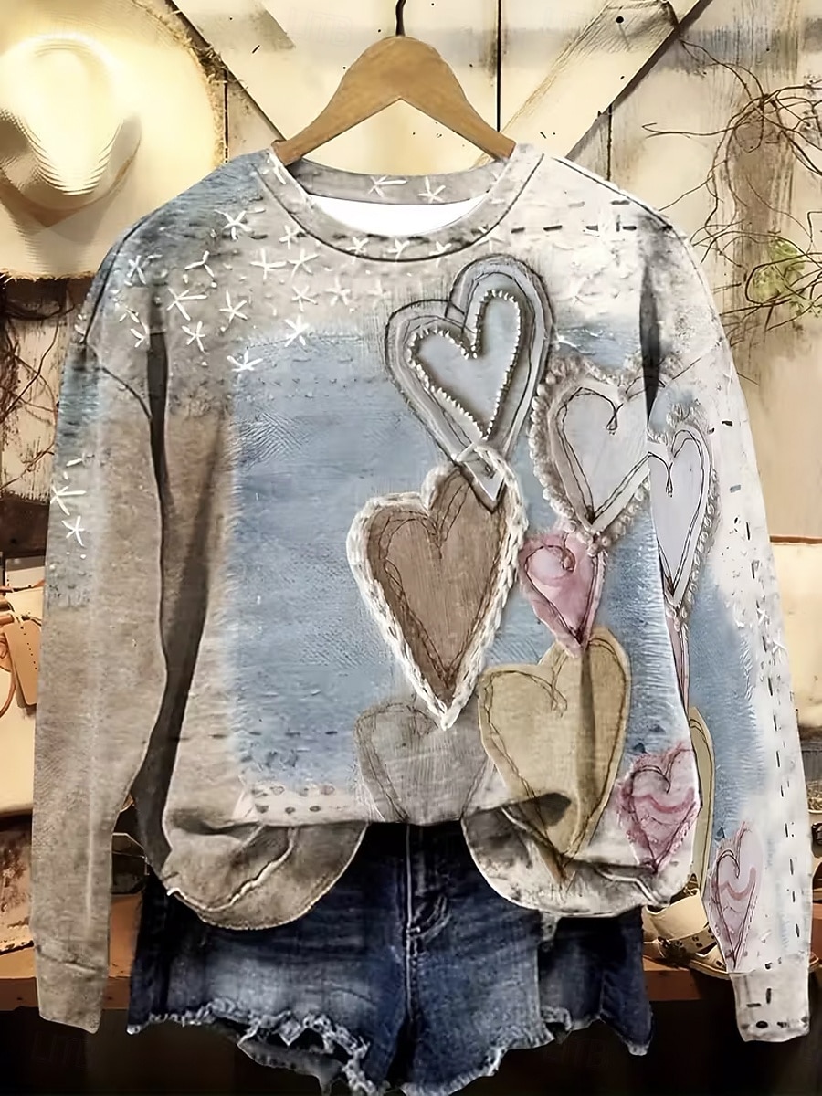 Damen Pullover Sweatshirt Herz Grafik Lässig Langarm Rundhalsausschnitt Normale Oberteile Lässig Straße Alltagskleidung Khaki Herbst Winter 2026 - $28.99 –P1