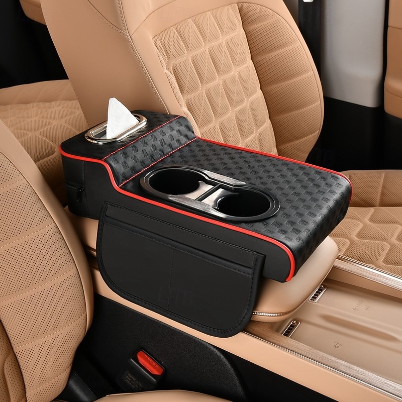 Organizator 5 în 1 pentru consola centrală auto cu suport îmbunătățit pentru coate - husă pentru cotieră din piele ecologică, suport pentru pahare &buzunare de depozitare, potrivire universală pentru 2026 - $27.99 –P3
