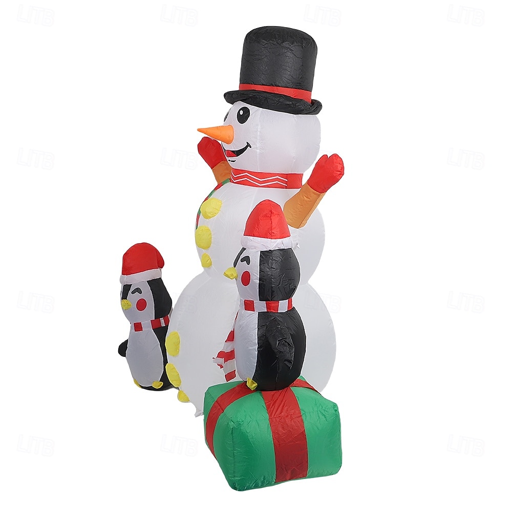 1,8 m/6 fot oppblåsbar julesnømann med pingviner, innebygde fargerike LED-lys, utendørsdekorasjoner - oppblåsbar snømann og 2 pingviner, dekor til hage, plen, veranda, julefester 2025 - $74.99 –P4