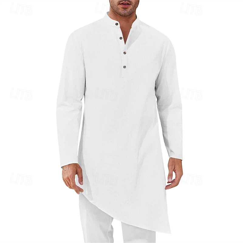 Муж. Домашняя одежда Ночная рубашка Ночная сорочка Полотняное плетение Стиль Удобная обувь Дом Повседневные Хлопок Дышащий Воротник-стойка Длинный рукав Весна Осень Черный Белый 2026 - $27.99 –P11