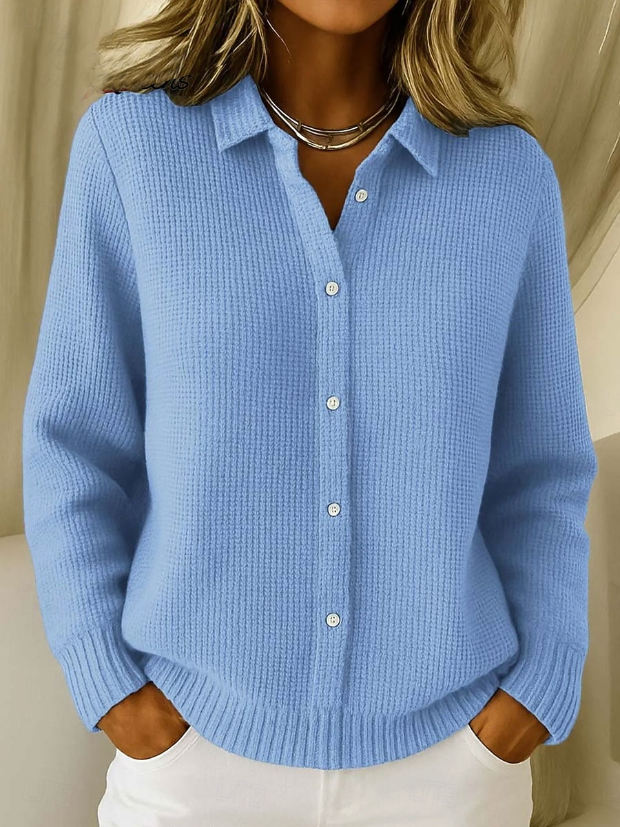 Per donna Felpa Cardigan Elegante Casual Morbido Colore Puro A Coste Collo ripiegato Colletto a Camicia Lavorato a maglia Manica Lunga Top Regolari Maglia Quotidiano All'aperto Weekend Blu Rosa del 2026 a $33.99 –P3