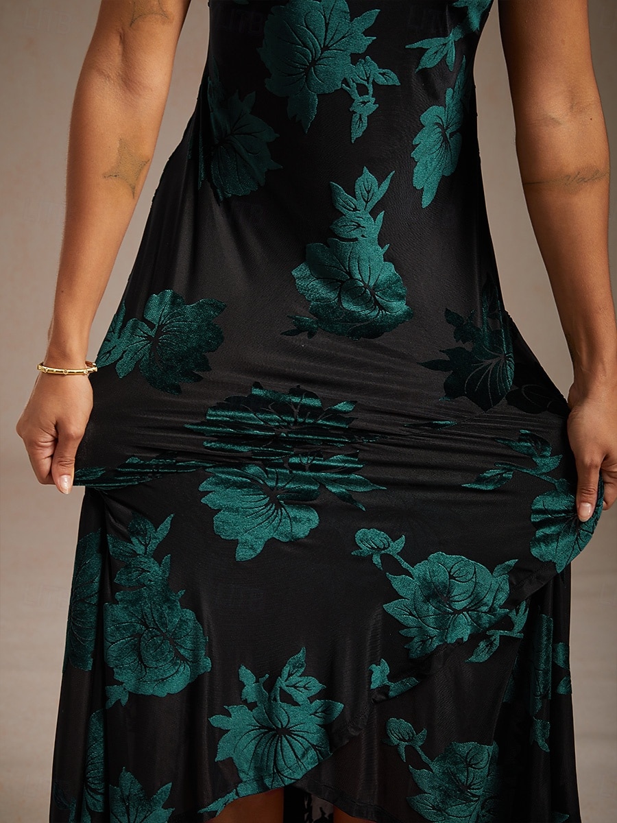 Γυναικεία Μακρύ φόρεμα Φόρεμα σε ευθεία γραμμή Κομψό Επισκέπτης γάμου Ημερομηνία Ασυμμετρικό Φλοράλ Αμάνικο Στρογγυλή Ψηλή Λαιμόκοψη Πράσινο του τριφυλλιού 2026 - $32.49 –P4