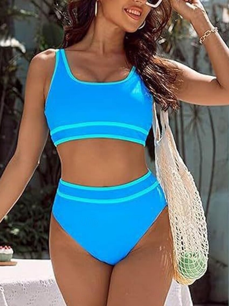 Naisten Uima-asut Bikinit 2 kpl Alushousut Uimapuku Ohut Avoin selkä Loma Ranta-asut Yhtenäinen väri U kaula-aukko Hihaton Uimapuvut 2025 - $23.99 –P1