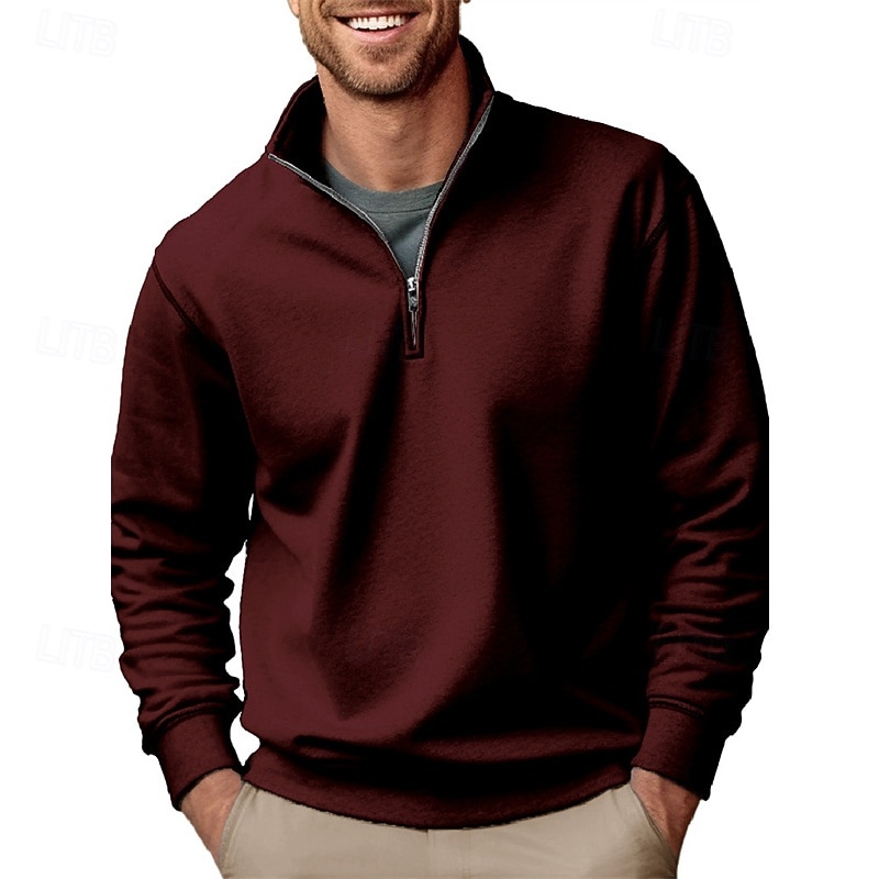 Voor heren Polo Poloshirts Vakantie Straat Kwart ritssluiting Lange mouw Modieus Basic Effen Lente Herfst Getailleerd blauw Zwart Wit Groen Lichtgroen Polo 2026 - $31.99 –P9