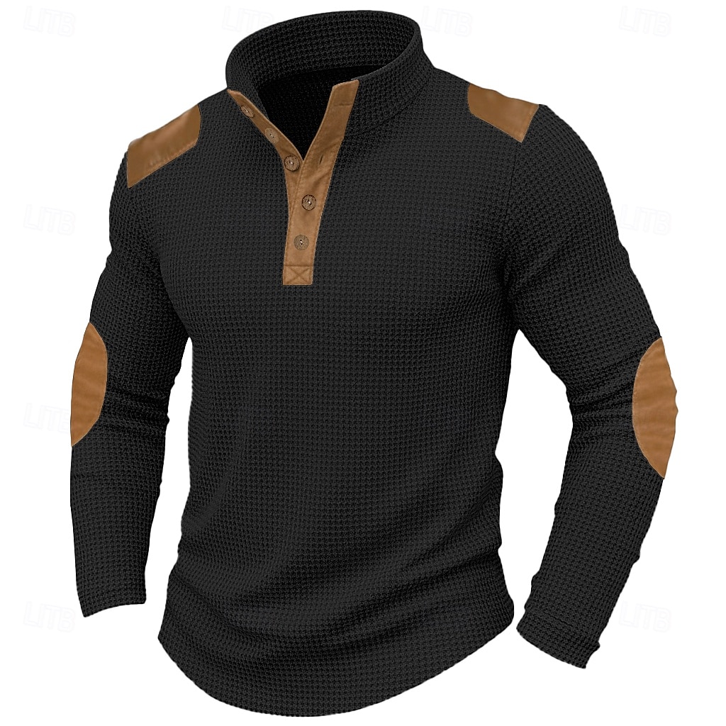 Men's T Shirt Waffle Henley Shirt Tee Top Shirts With Elbow Patches Long Sleeve Color Block Fashion Designer Basic Patchwork Stand Collar Henley Casual Vacation Street Fall Spring & Fall Fall 2026 - $23.99 –P3