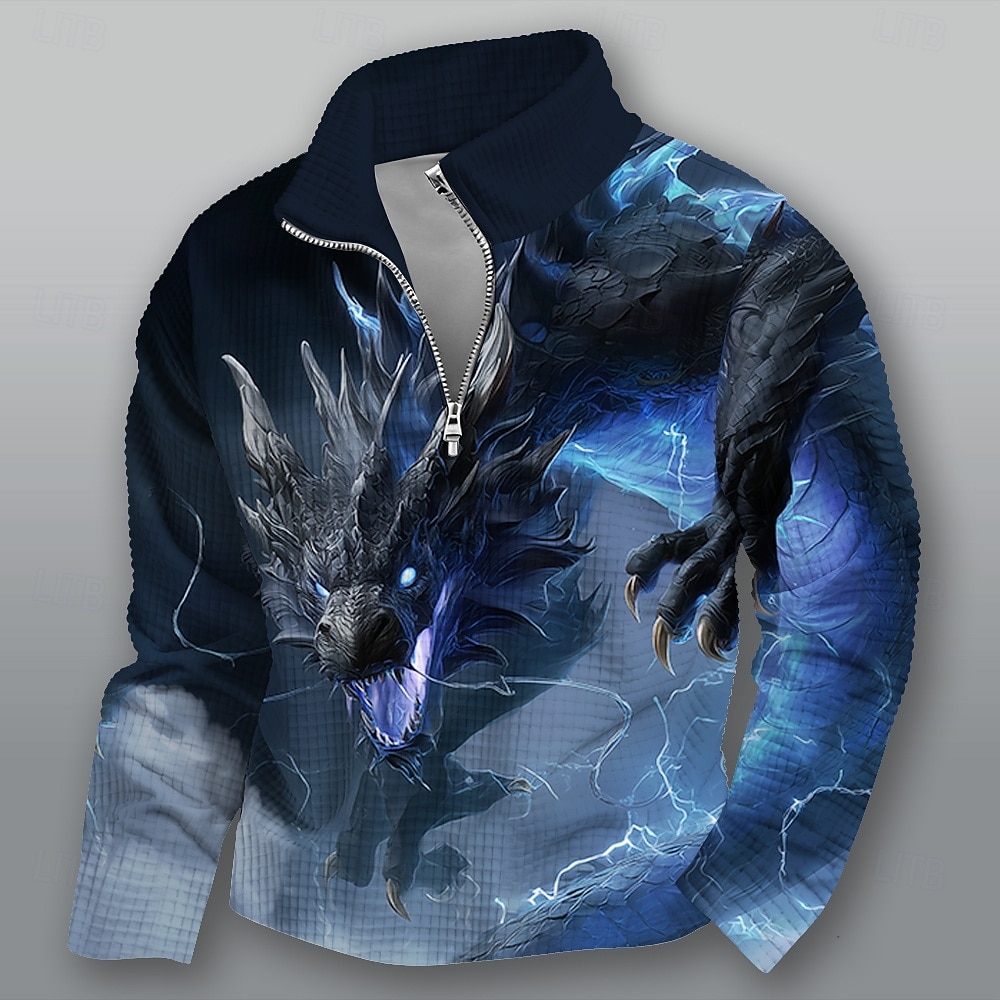 Homme Dragon Gauffré Sweatshirt Quotidien Classique Occasionnel Fantaisie Col montant Zip quart Extérieur Maison Bureau Travail Bleu Violet Vert Zip Up Automne Hiver Designer S M L XL XXL XXXL de 2026 ? $28.99 –P1