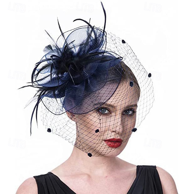 Hoofdtooi Haarclip Veer Veren Bruiloft Verjaardag Elegant Vintage Met Veer Tule Helm Hoofddeksels 2026 - $17.49 –P1