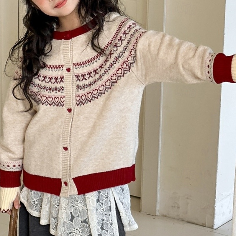 Kids Girls' Cardigan Sweater Heart Outdoor Long Sleeve Button Up Fashion 4-12 Years Fall Beige 2026 - $27.99 –P7