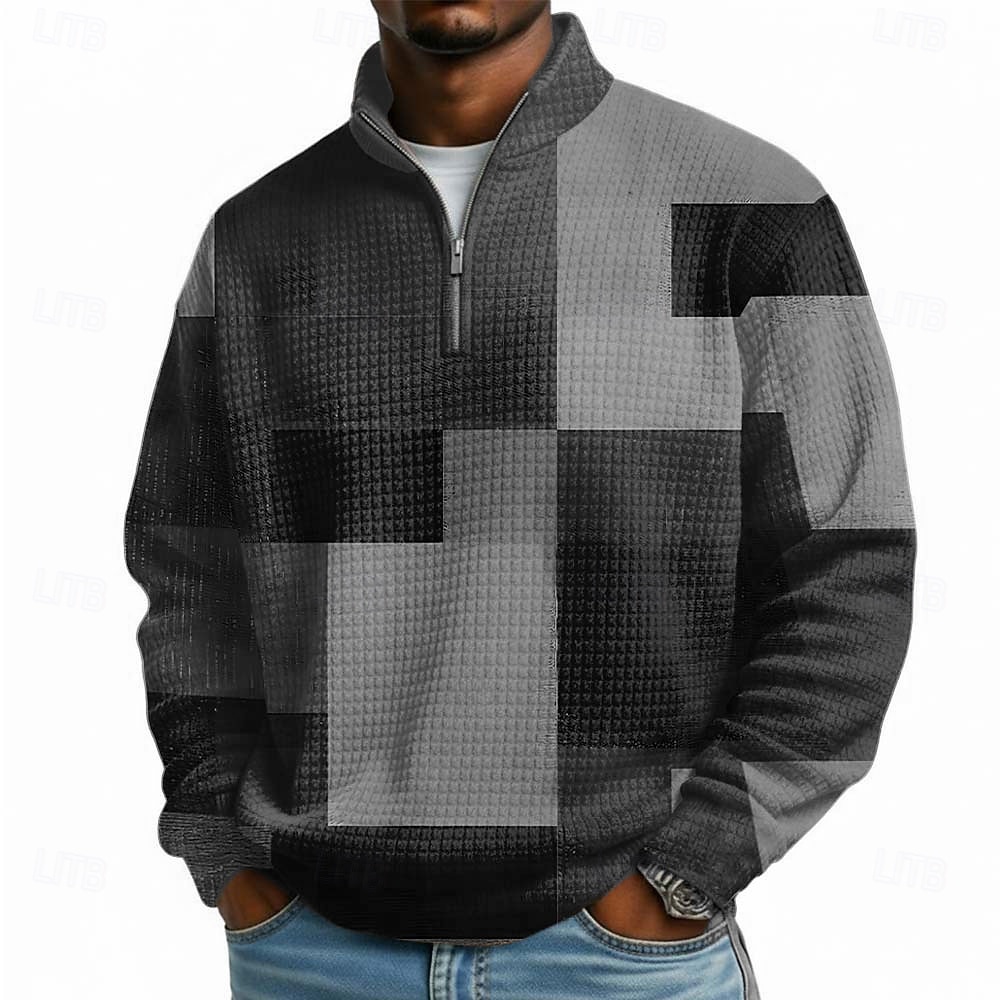 Pánské Geometrický Pléd Vaflová Mikina Módní Denní Klasické Na běžné nošení Stojáček Čtvrtletní zip Venkovní Domů Kancelář Práce Vodní modrá Hnědá Trávová zelená Šedá Zapni Podzim Zima Návrhář S M L 2026 - $28.99 –P4