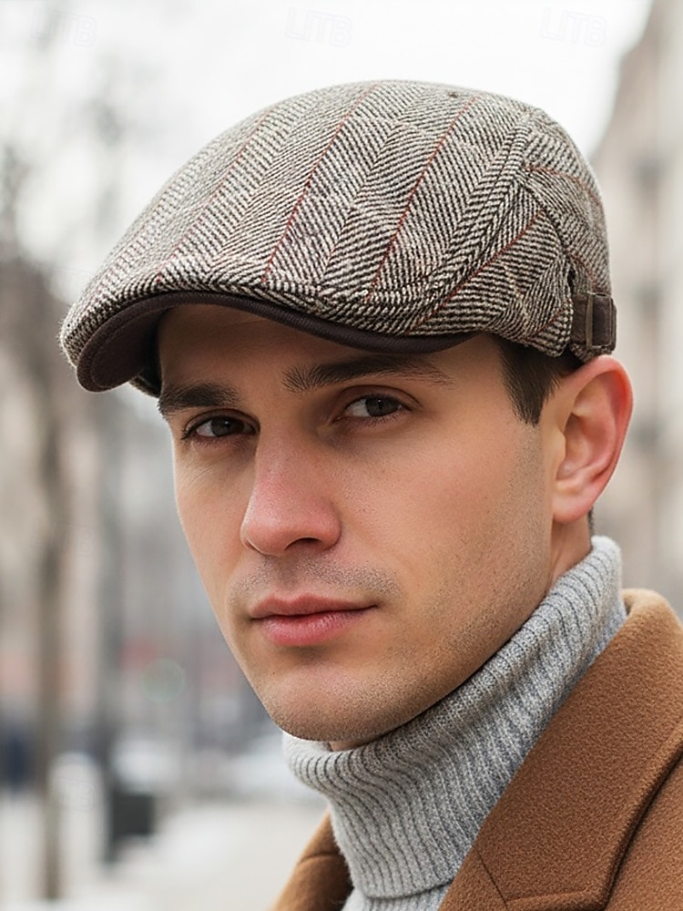 כובע שטוח וינטג' לגברים מפוליאסטר, עיצוב משובץ, זמין במגוון צבעים, כובע קז'ואל ואופנתי לסתיו ולחורף 2026 - $11.99 –P1