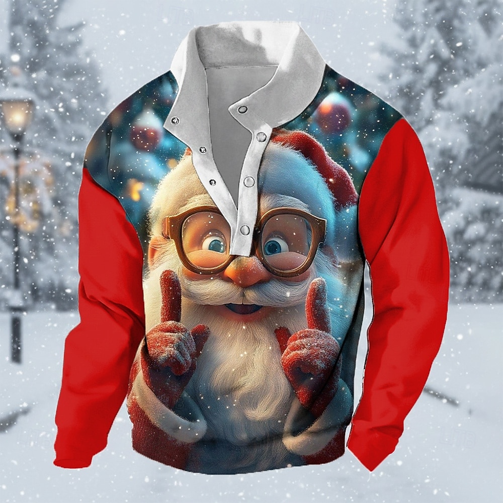 Herren Weihnachtsmann Pullover Mode Täglich Einfach Lässig Hoher Ausschnitt Urlaub Ausgehen Rote Rot 2 Knöpfe Herbst Winter Designer S M L XL XXL 3XL 2025 - $30.99 –P2