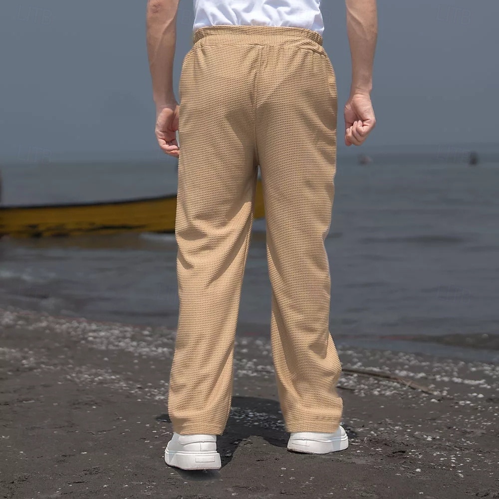 Men's Sweatpants Trousers Baggy Pants Straight Leg Sweatpants Waffle Pants Drawstring Pocket Elastic Waist Plain Comfort Soft Outdoor Daily Holiday Fashion Classic Style Black White Micro-elastic 2026 - $24.99 –P6