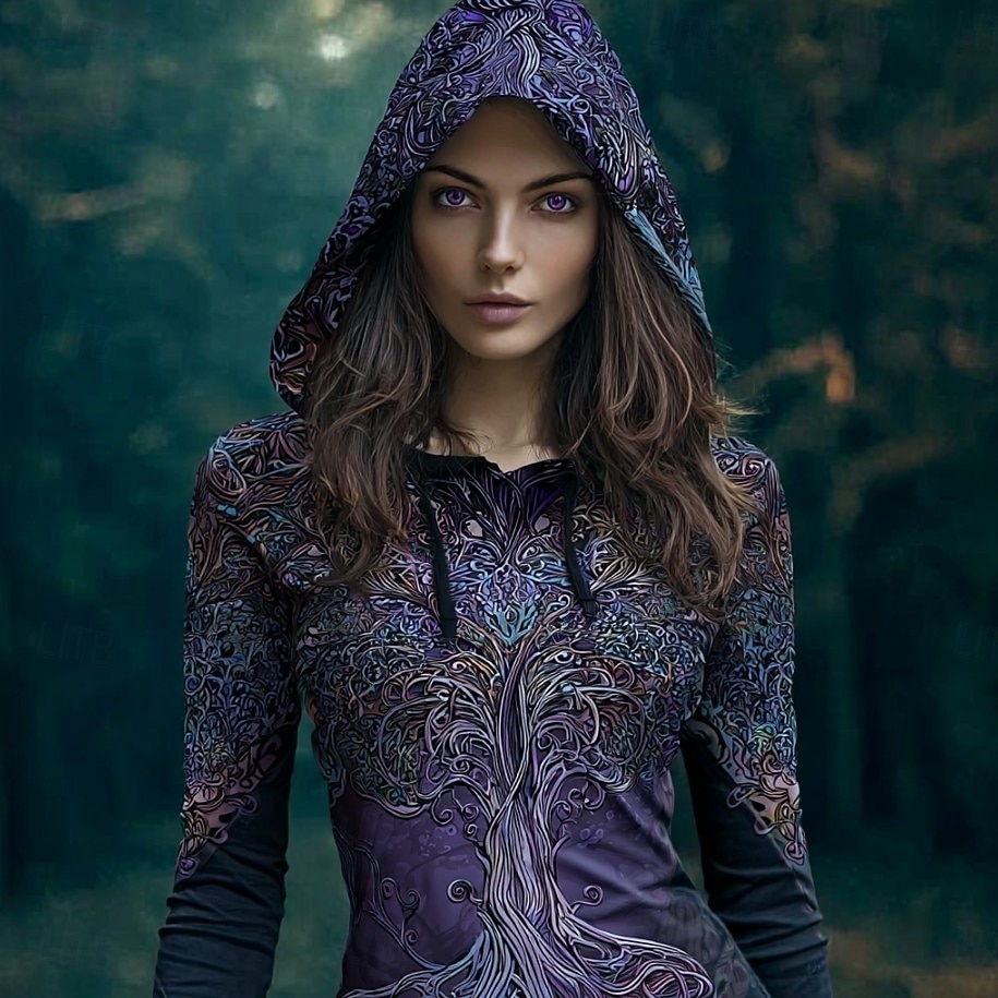 Dámské Mikina s kapucí s kapucí Slátanina Tisk Květinový Grafika Elegantní Teplé Aktivní Dlouhý rukáv Kapuce Běžné topy Ležérní ulice Na den Černá Fialová Béžová Jaro Podzim Zima 2026 - $28.99 –P2