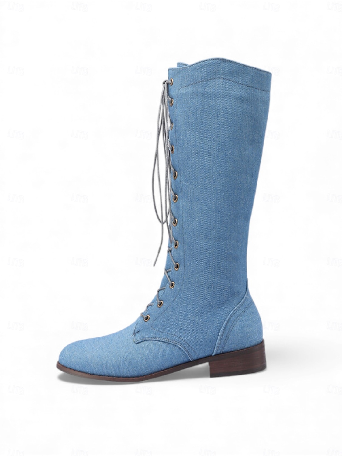 Γυναικείες μπότες τζιν με κορδόνια - casual ψηλοτάκουνες μπότες για ανοιξιάτικη και φθινοπωρινή μόδα, άνετες και κομψές 2026 - $69.99 –P5