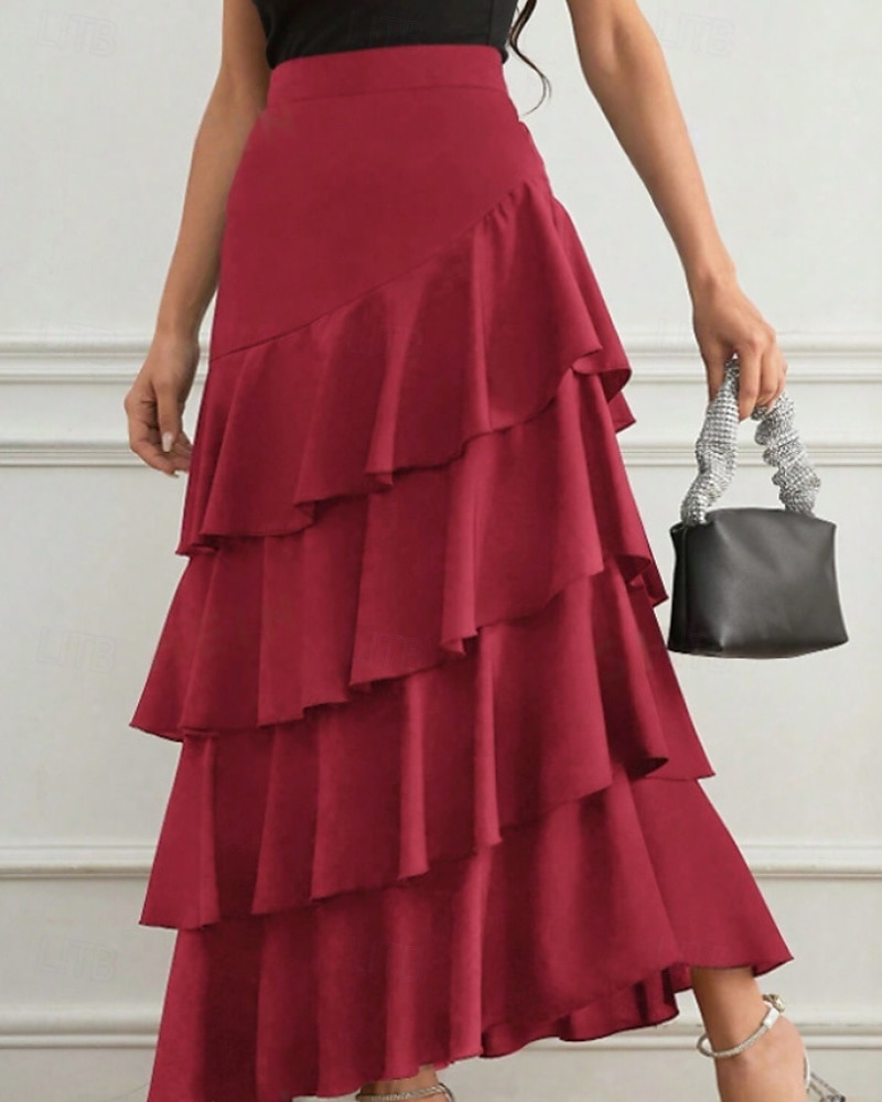 Per donna Elegante Moda Maxi Vita media Gonne Semplice Arricciato Inelastico Quotidiano Streetwear Vinaccia blu navy Nero Verde Estate del 2026 a $33.99 –P13