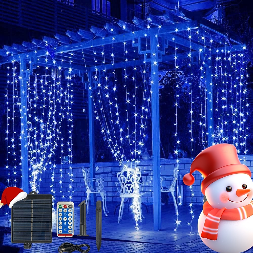 أضواء ستارة 10 * 10 قدم 300 LED 8 أوضاع جهاز تحكم عن بعد شمسية أضواء خيط معلقة داخلية وخارجية مقاومة للماء لزينة الأعراس والمهرجانات 2026 - $28.99 –P3