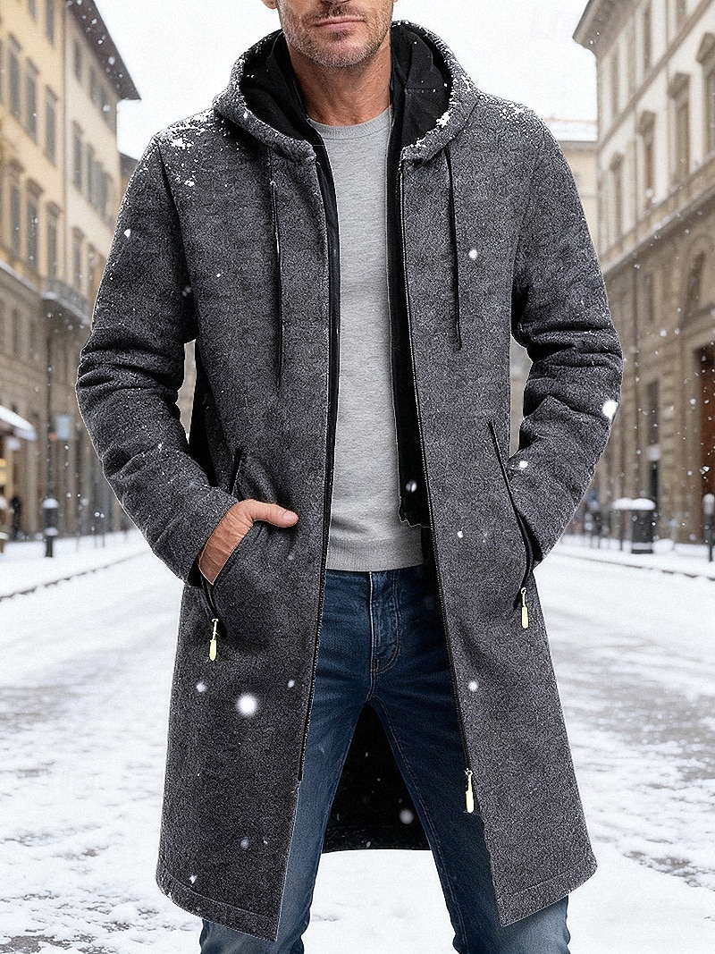 Bărbați Palton de iarnă pardesiu Trenci lung Haină Trench În aer liber Casual Toamnă Iarnă Polyester Termic cald Îmbrăcăminte exterioară Îmbrăcăminte Clasic Modern Simplu Buzunar Capișon 2026 - $39.99 –P2