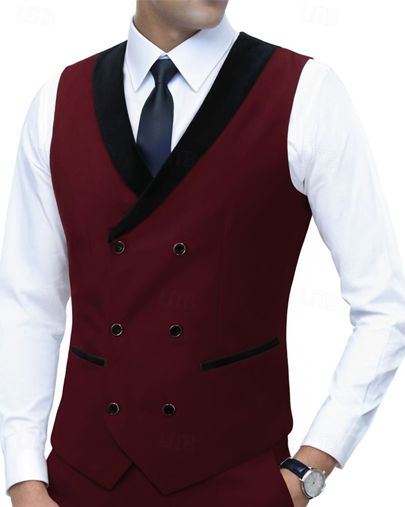 Ανδρικά Veste Γιλέκο Gilet Επιχείρηση Διακοπές Πάρτι Μοντέρνα Καθημερινό Άνοιξη Φθινόπωρο Τσέπη Κουμπιά Πολυεστέρας Άνετο Σκέτο Σταυρωτό Λαιμόκοψη V Κανονικό Θαλασσί Μαύρο Λευκό Ρουμπίνι Γιλέκο 2026 - $35.99 –P6