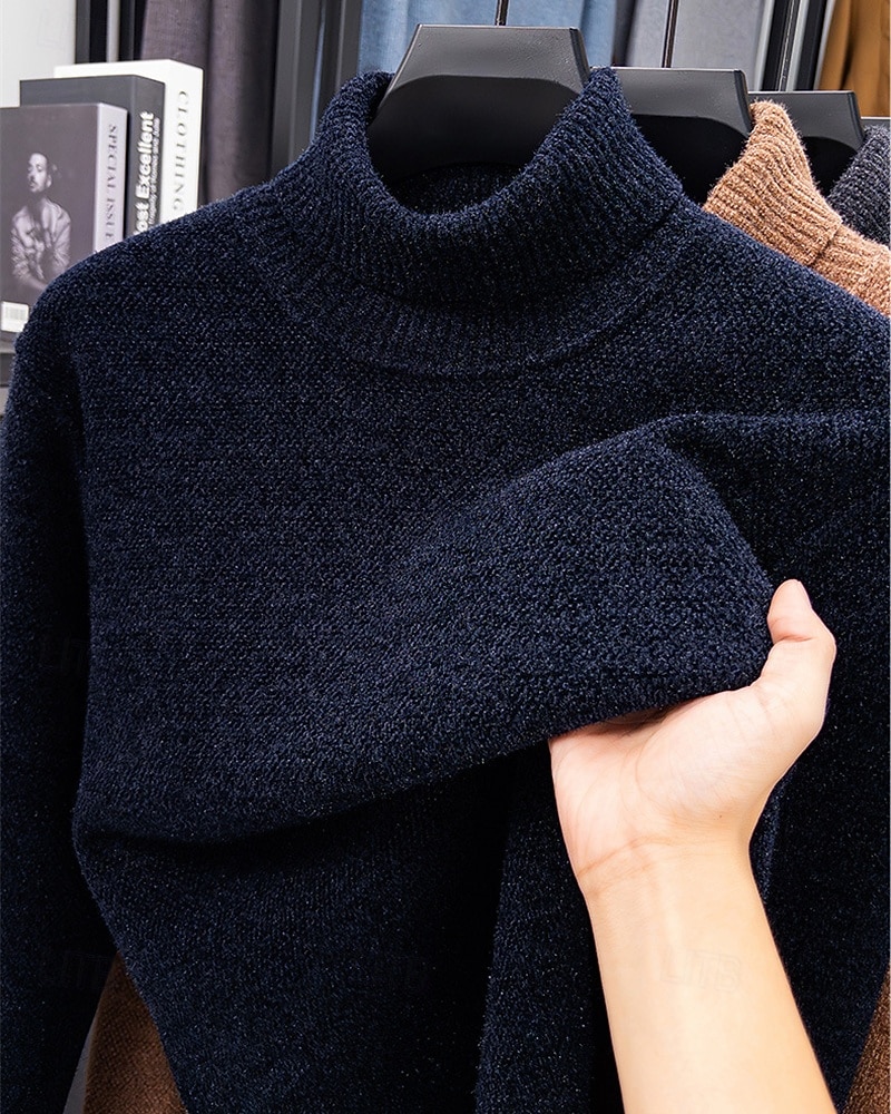 Herren Pullover Fleece Pullover Strickpullover Gerippt Stricken Normale Oberteile Gestrickt Einfach Rollkragen Mode Basic Urlaub Alltagskleidung Bekleidung Herbst Winter Schwarz Marineblau M L XL 2026 - $35.99 –P7