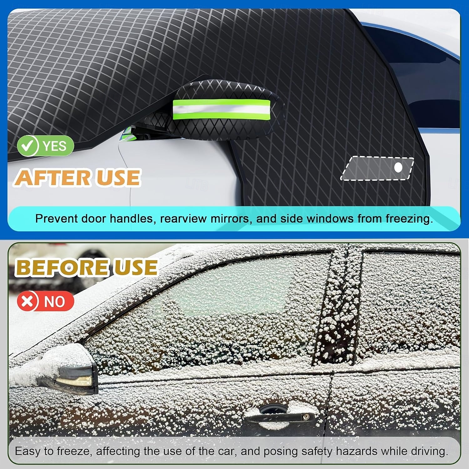 grote auto voorruithoes voor ijs en sneeuw - auto voorruit sneeuwhoezen met zijruit &achteruitkijkspiegelbeschermer, magnetische winterbescherming tegen sneeuw, universeel voor de meeste auto's, 2026 - $16.99 –P9