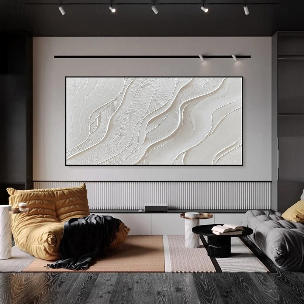 håndlaget oljemaleri lerret veggkunst dekorasjon moderne abstrakt hvit enkel teksturmaleri for hjem stue dekor rullet rammeløs ustrukket maleri 2026 - $116.99 –P1