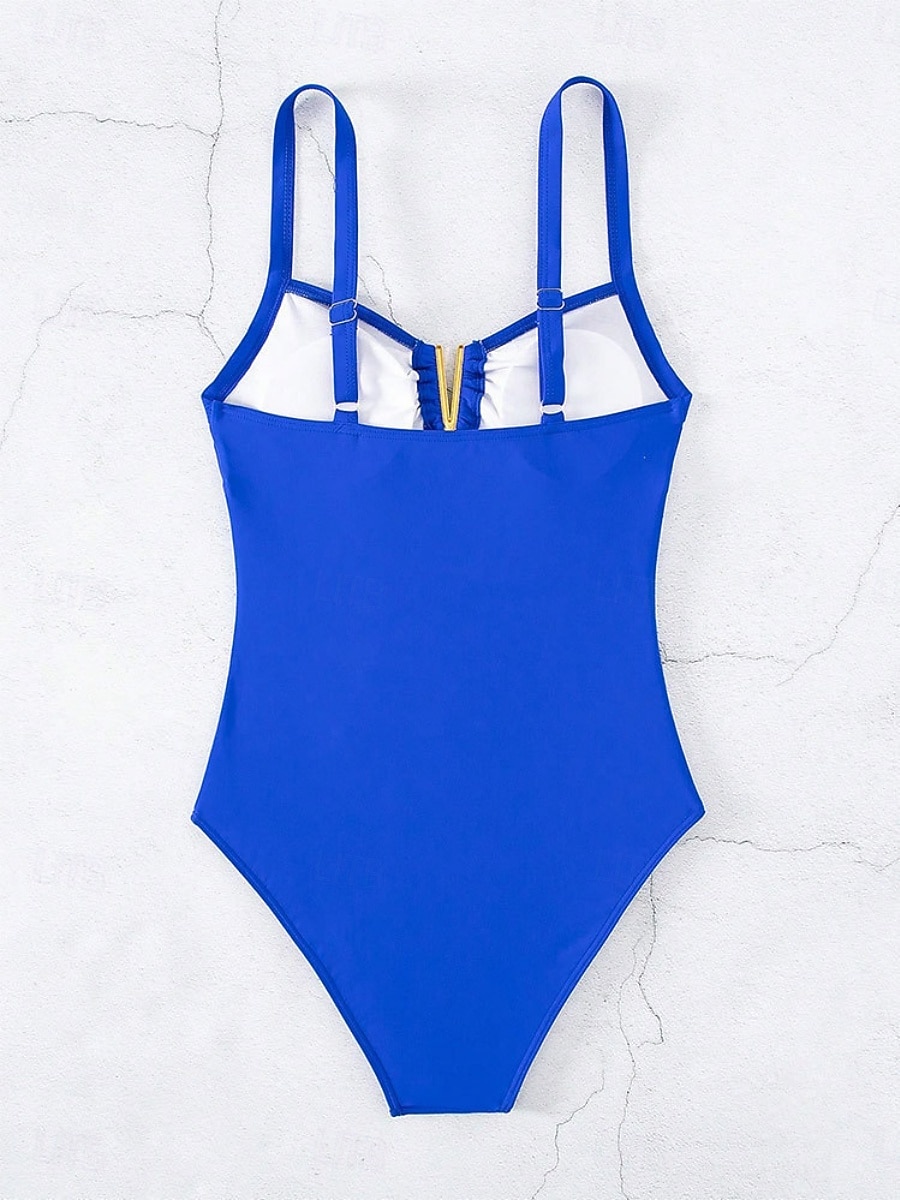 Kostium kąpielowy jednoczęściowy damski wyszczuplający marszczenia seksowne wycięcie monokini wysoki krój kontrola brzucha wysoki stan slim bez pleców elegancki na wakacje jednolity kolor dekolt w 2026 - $22.99 –P6